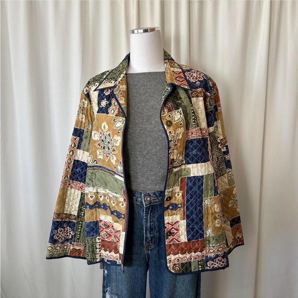 Vintage 1990s Alfred Dunner 100% SILK Patchwork quilted jacket size 16P. - Picture 5 of 8